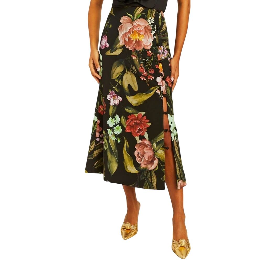 Mestiza New York $265 Althea Crepe Floral Print Midi A-Line Skirt Size 6